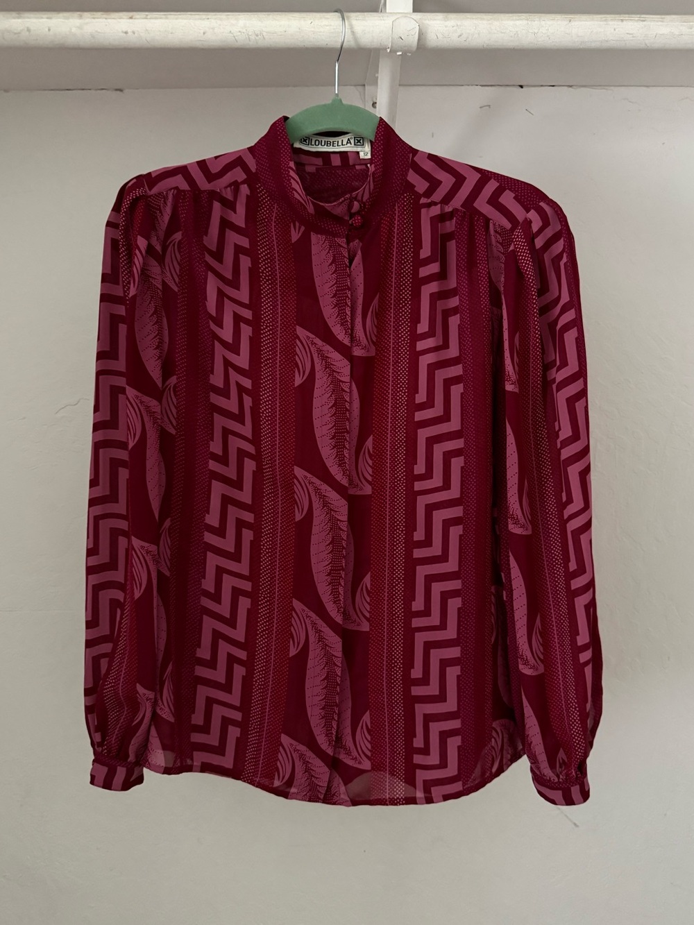 Vintage 1970s-80s Loubella Burgundy Print Blouse